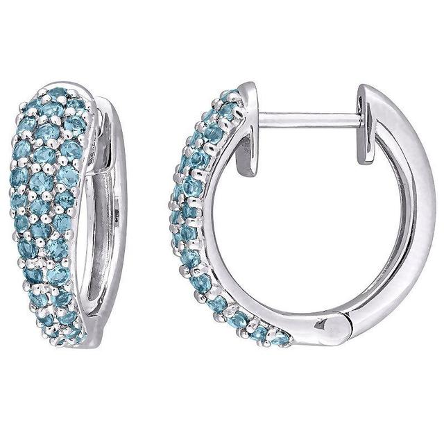 Stella Grace 10k White Gold London Blue Topaz Hoop Earrings, Womens Product Image