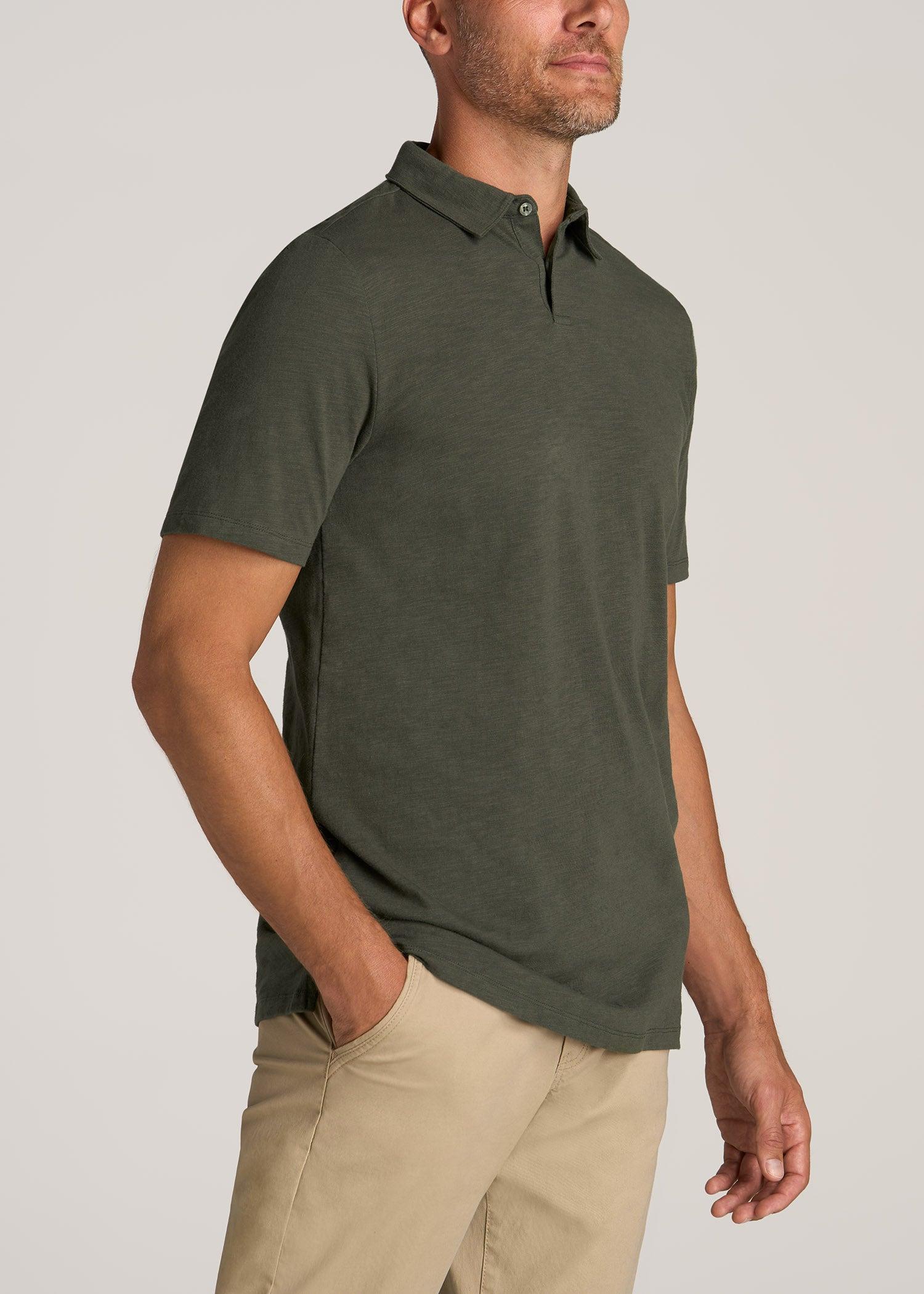 Slub Self Collar Tall Polo Shirt in Dark Olive Green Male Product Image