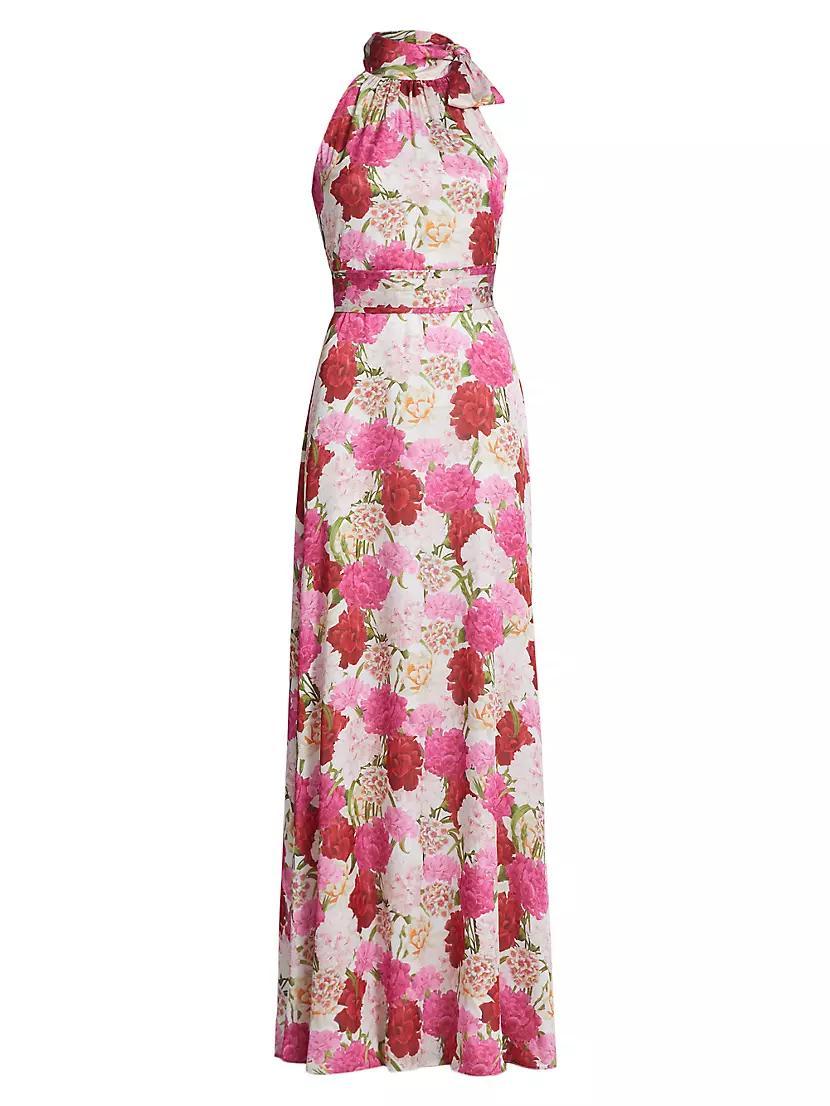 Kayla Floral Crinkled Chiffon Halter Gown Product Image