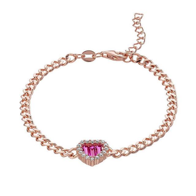 18k Rose Gold Over Silver Red & White Cubic Zirconia Heart Adjustable Tennis Bracelet, Womens Pink Tone Product Image