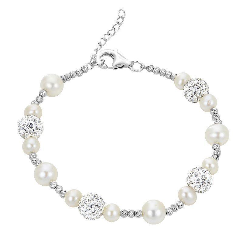 PearLustre by Imperial Sterling Silver Freshwater Cultured Pearl & Crystal Bead Bracelet, Womens Product Image