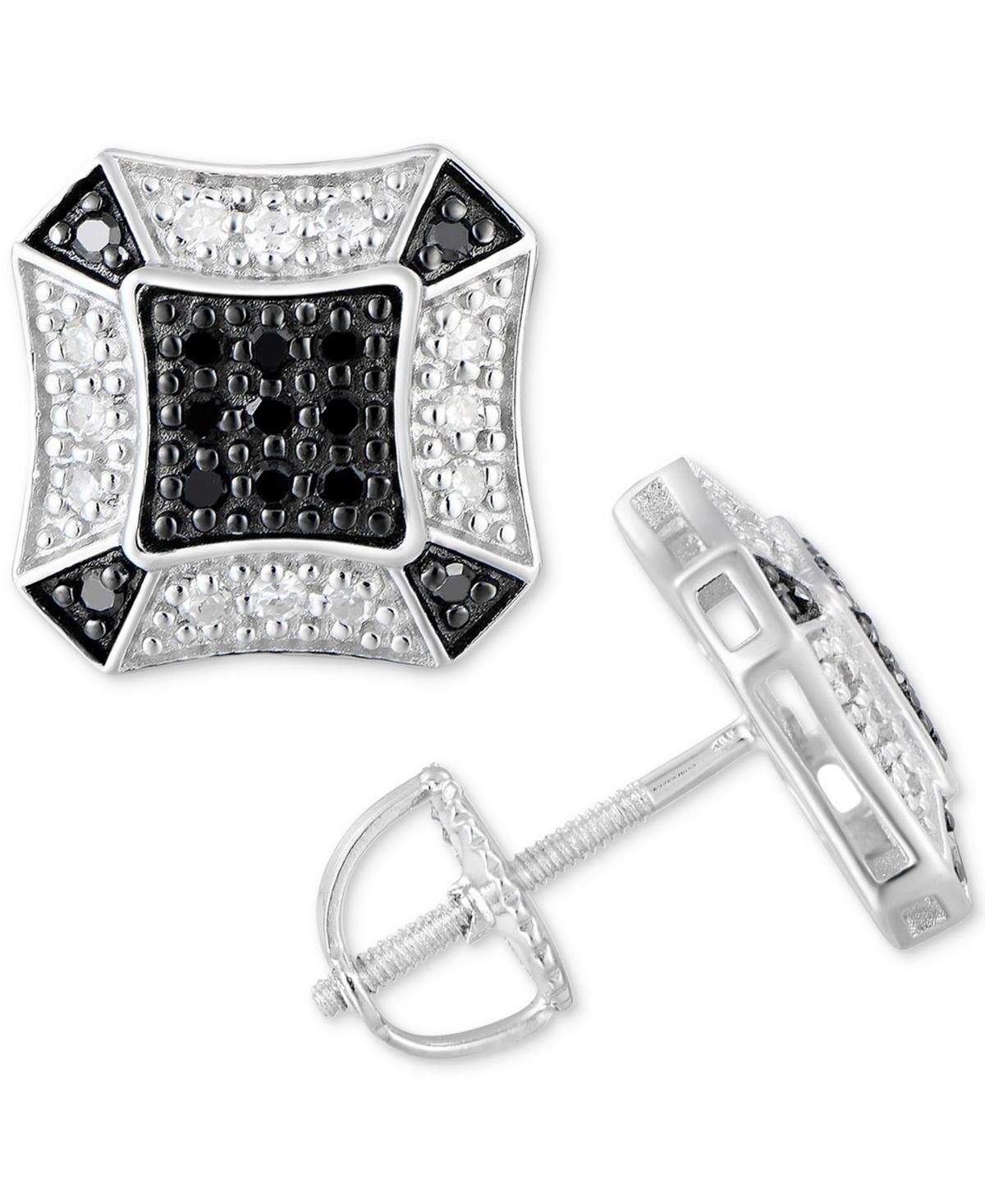 Mens Black and White Diamond Cluster Stud Earrings (1/4 ct. t.w.) in Sterling Silver Product Image