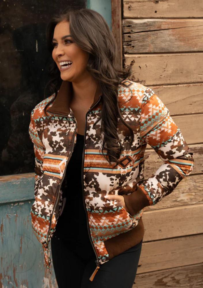 Hooey® Ladies Quilted Tan/Brown Print Zip Up Jacket Product Image