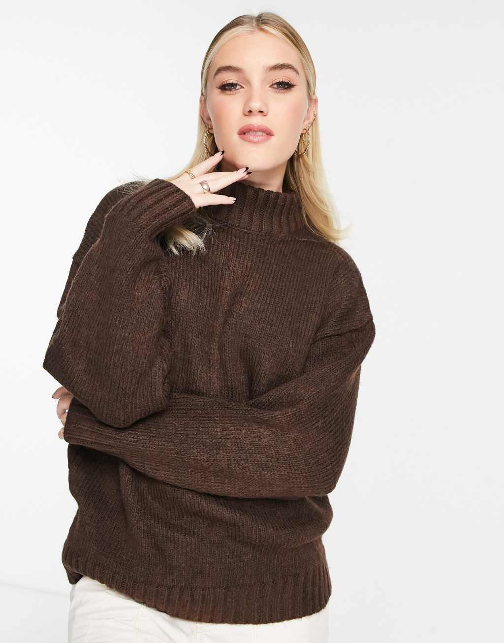 ASOS DESIGN high neck sweater in brown  Product Image