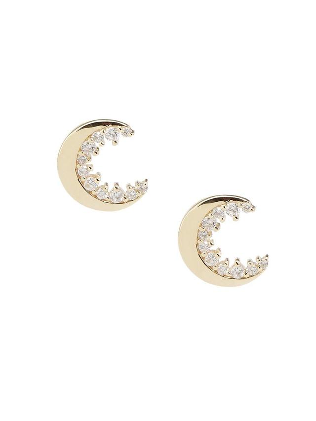 Womens 14K Yellow Gold & 0.21 TCW Diamond Crescent Moon Stud Earrings Product Image