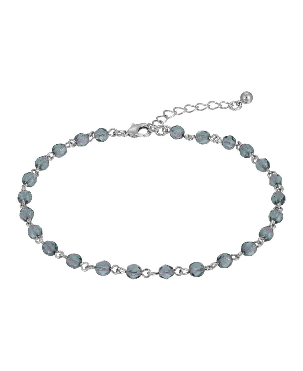 Womens Silver-Tone Blue Beaded Chain Anklet Product Image