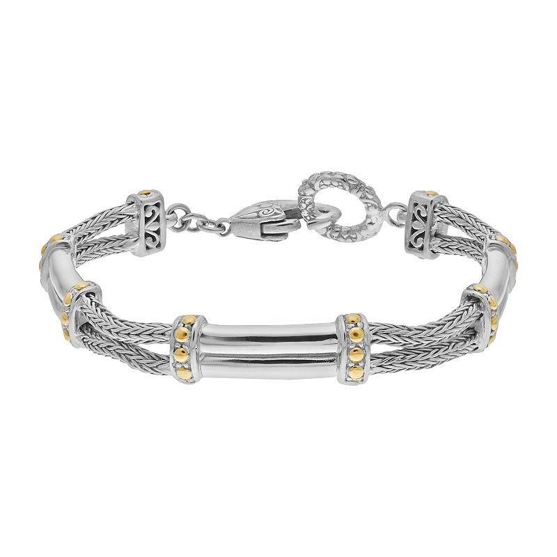 Two Tone Sterling Silver Braided Link Bracelet, Womens Product Image