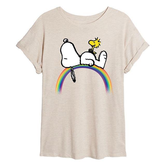 Juniors Peanuts Snoopy & Woodstock Rainbow Oversized Tee, Girls Product Image