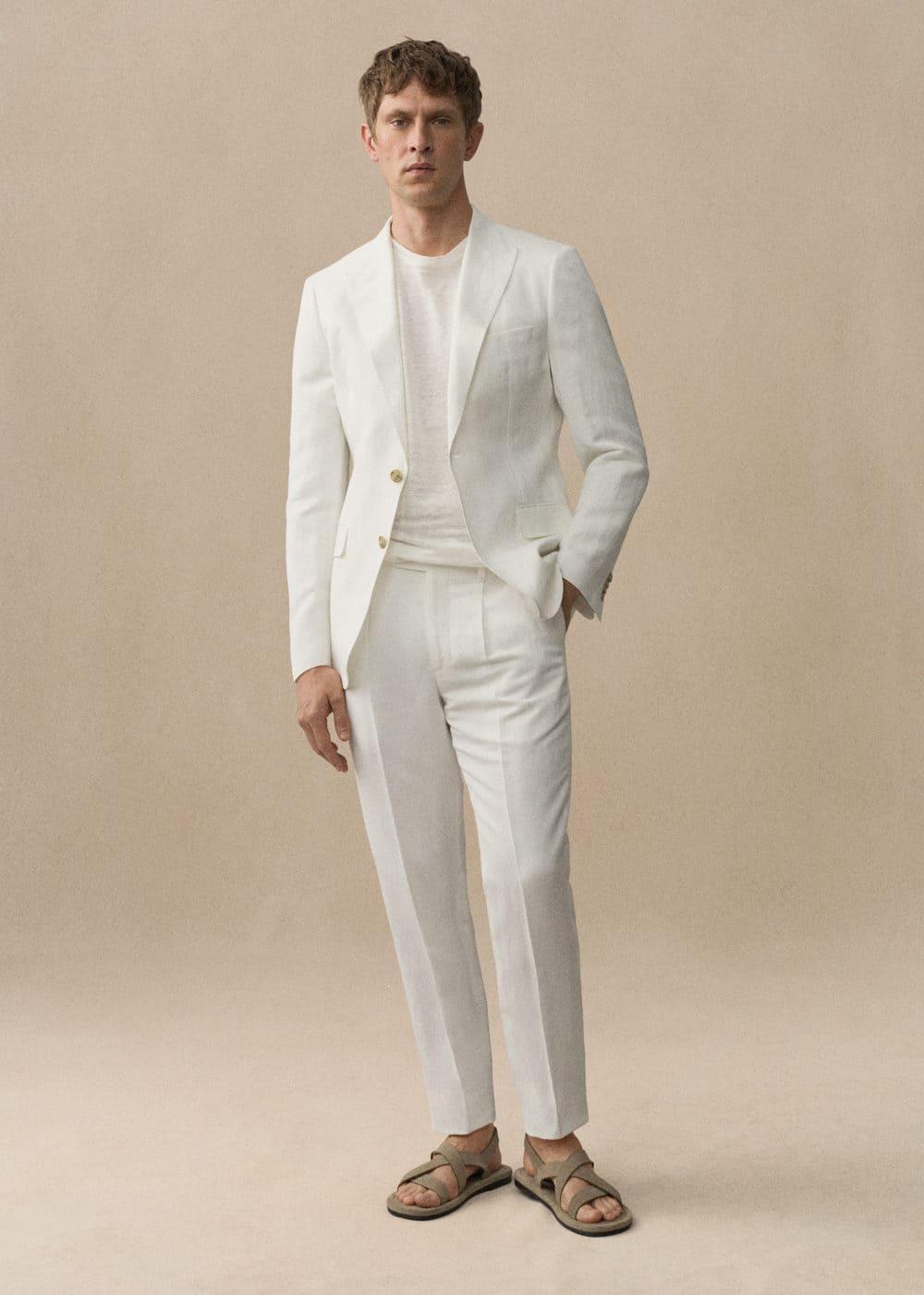 MANGO MAN - Slim fit cotton and linen suit pants whiteMen Product Image