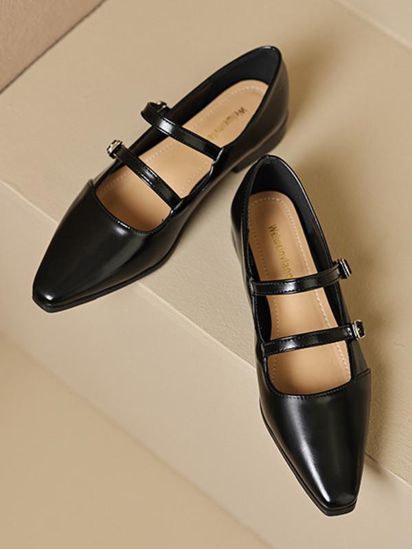 Belt Buckle Pointed-Toe Split-Joint Flat Shoes Mary Janes Product Image