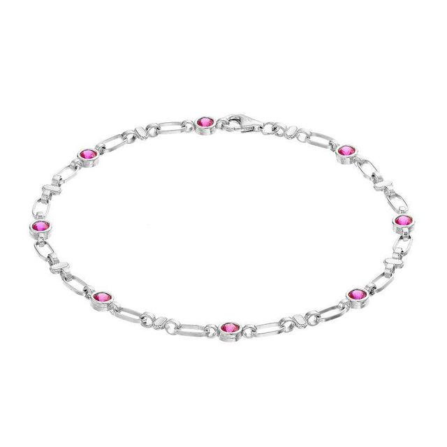 Kristen Kesho Sterling Silver Lab-Created Ruby Oval Link Bracelet, Womens Product Image