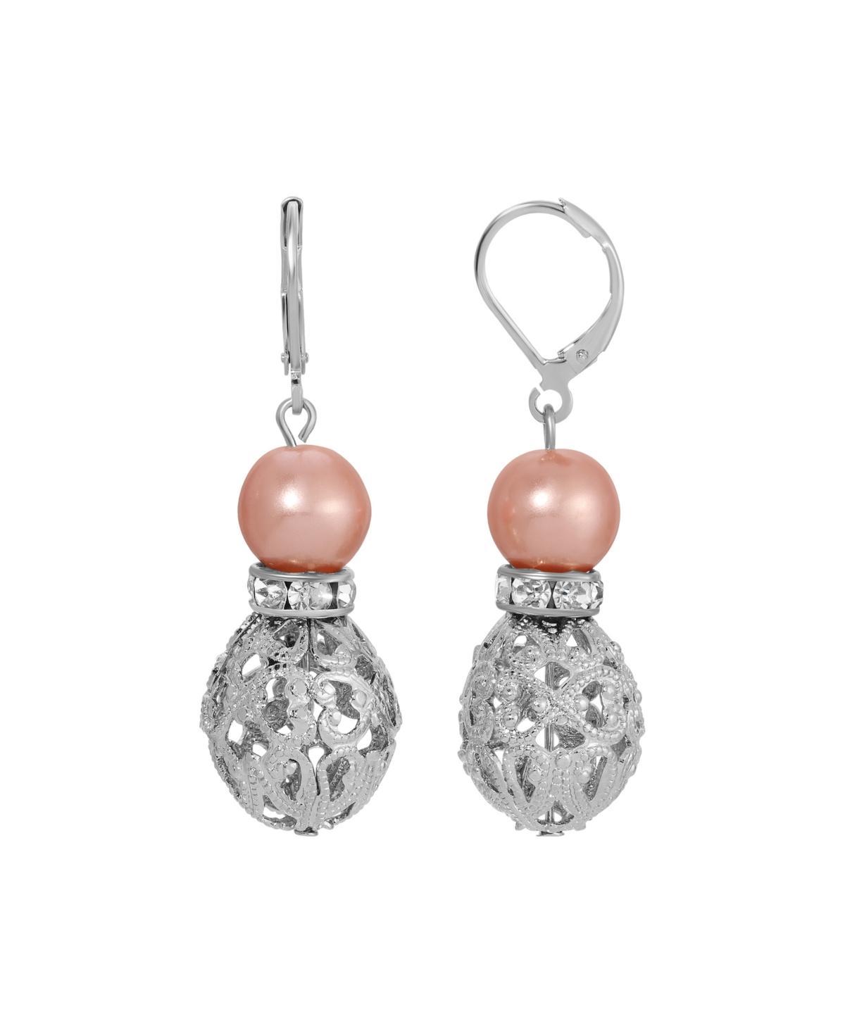 1928 Silver Tone Filigree Faux Pearl Drop Earrings, Womens, Grey Product Image