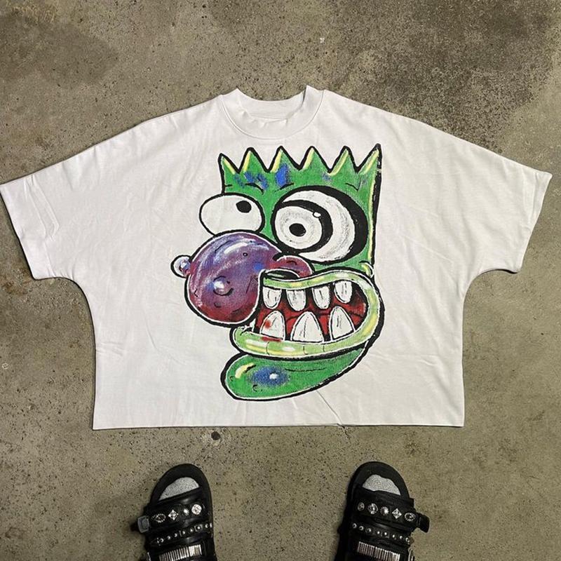 Vintage Cartoon Monsters Graphic Cotton T-Shirt Product Image