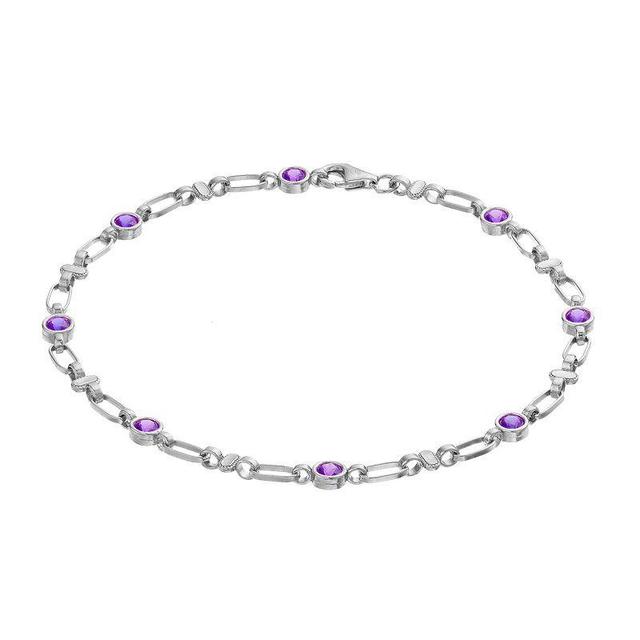 Kristen Kesho Sterling Silver Lab-Created Amethyst Oval Link Bracelet, Womens Product Image