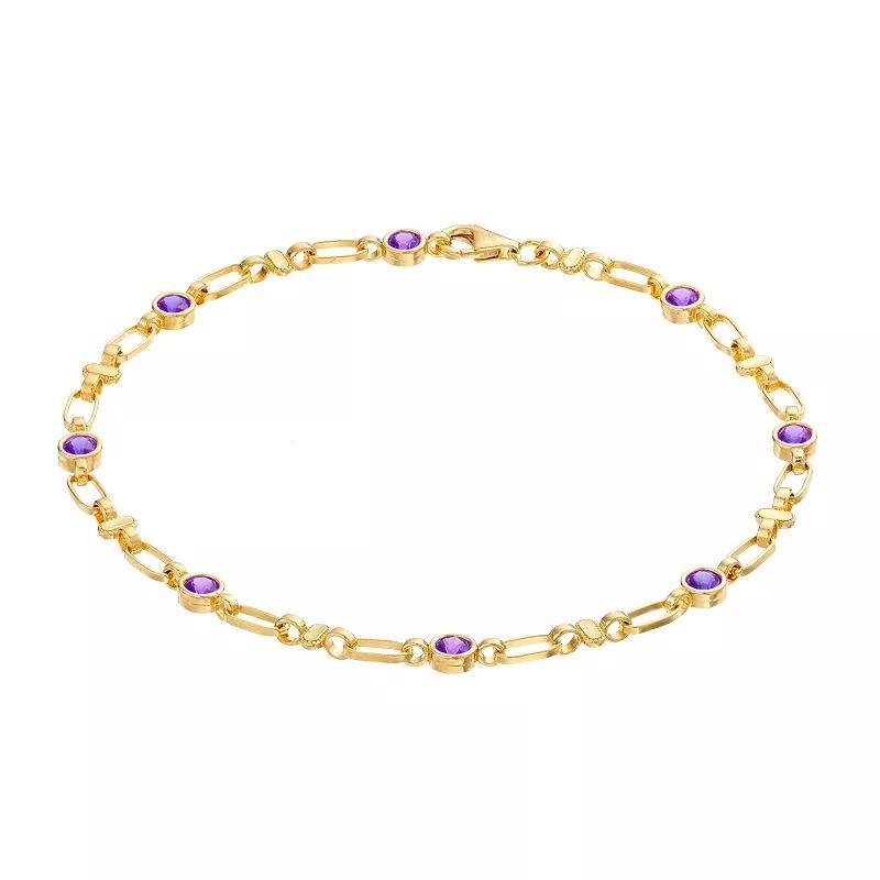 Kristen Kesho Sterling Silver Lab-Created Amethyst Oval Link Bracelet, Womens Yellow Product Image