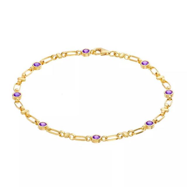 Kristen Kesho Sterling Silver Lab-Created Amethyst Oval Link Bracelet, Womens Gold Tone Product Image