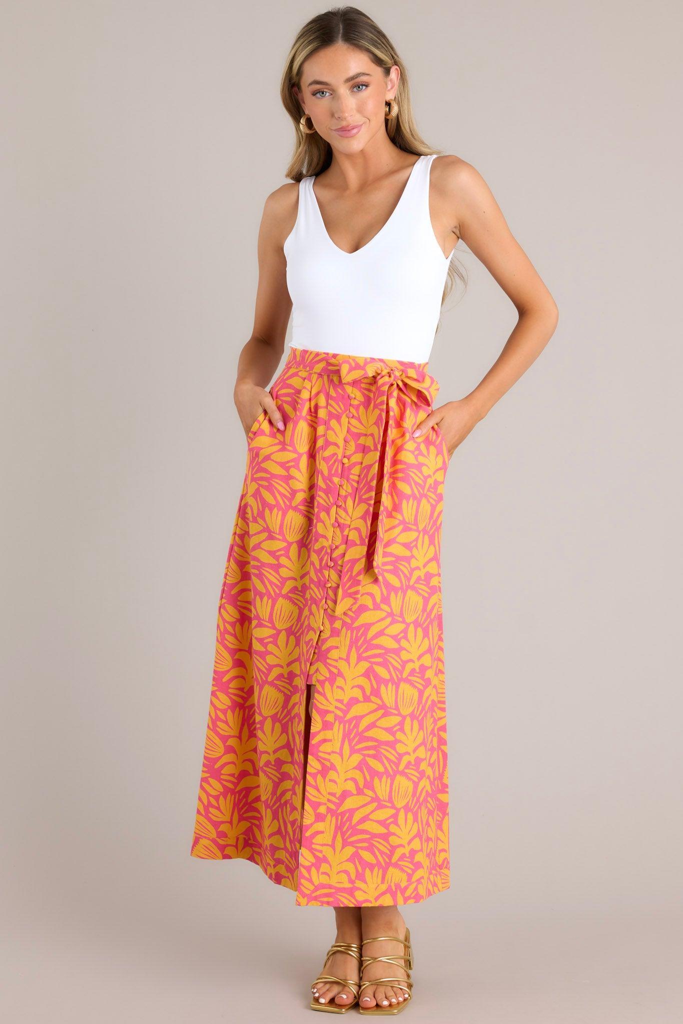 Wild Over You Pink Floral Print Linen Skirt Product Image