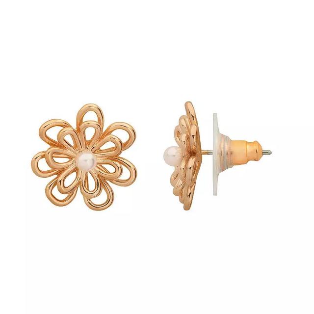 LC Lauren Conrad Gold Tone Simulated Pearl Wire Floral Stud Earrings, Womens Product Image