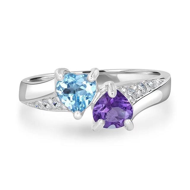 Belk Silverworks Sterling Silver Amethyst, Blue Topaz And Cubic Zirconia 2 Heart Ring, 8 Product Image