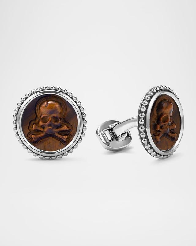 Men's Sterling Silver Anthem Black Agate Skull Cufflinks, 20mm Product Image