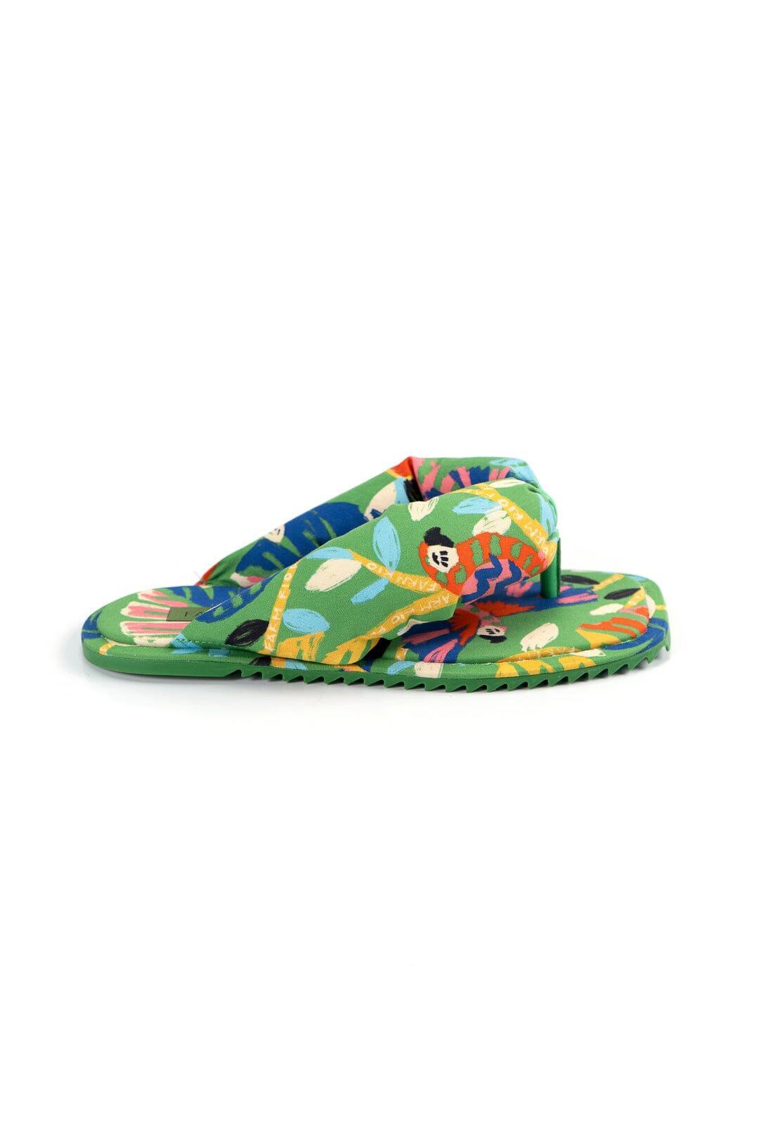 Green Forest Birds Puffy Flat Sandal Product Image