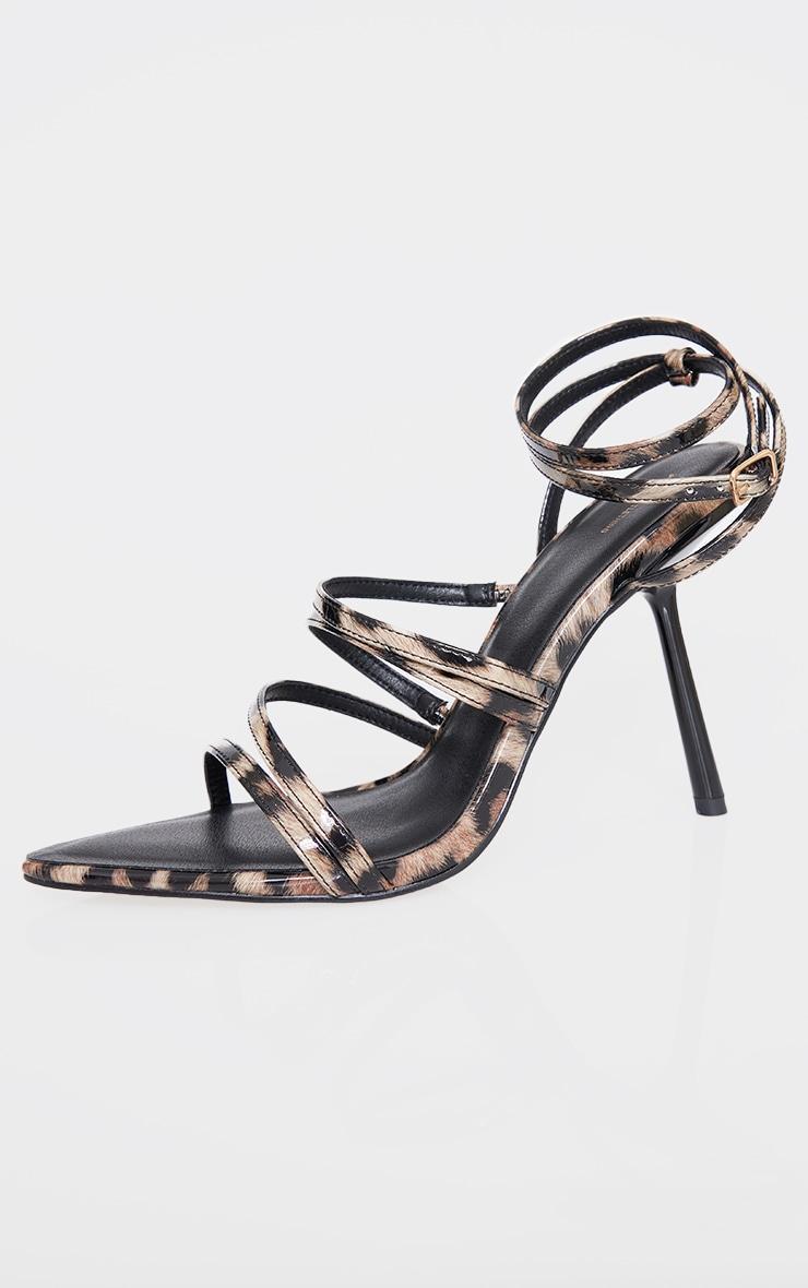 Leopard PU Point Toe Cross Strap High Stiletto Heeled Sandals Product Image