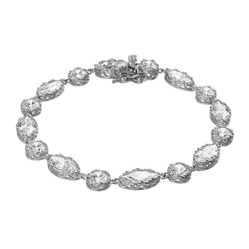 Rosabella Sterling Silver Alternating Cubic Zirconia Round & Marquise Bracelet, Womens Product Image