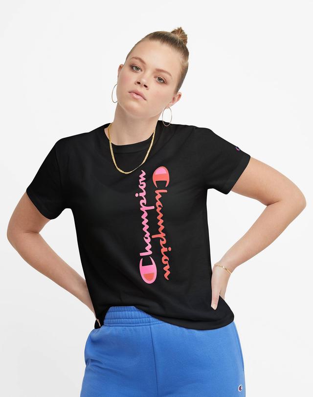 Womens Champion Classic Graphic T-Shirt, Mirrored Script Black 2XL Product Image