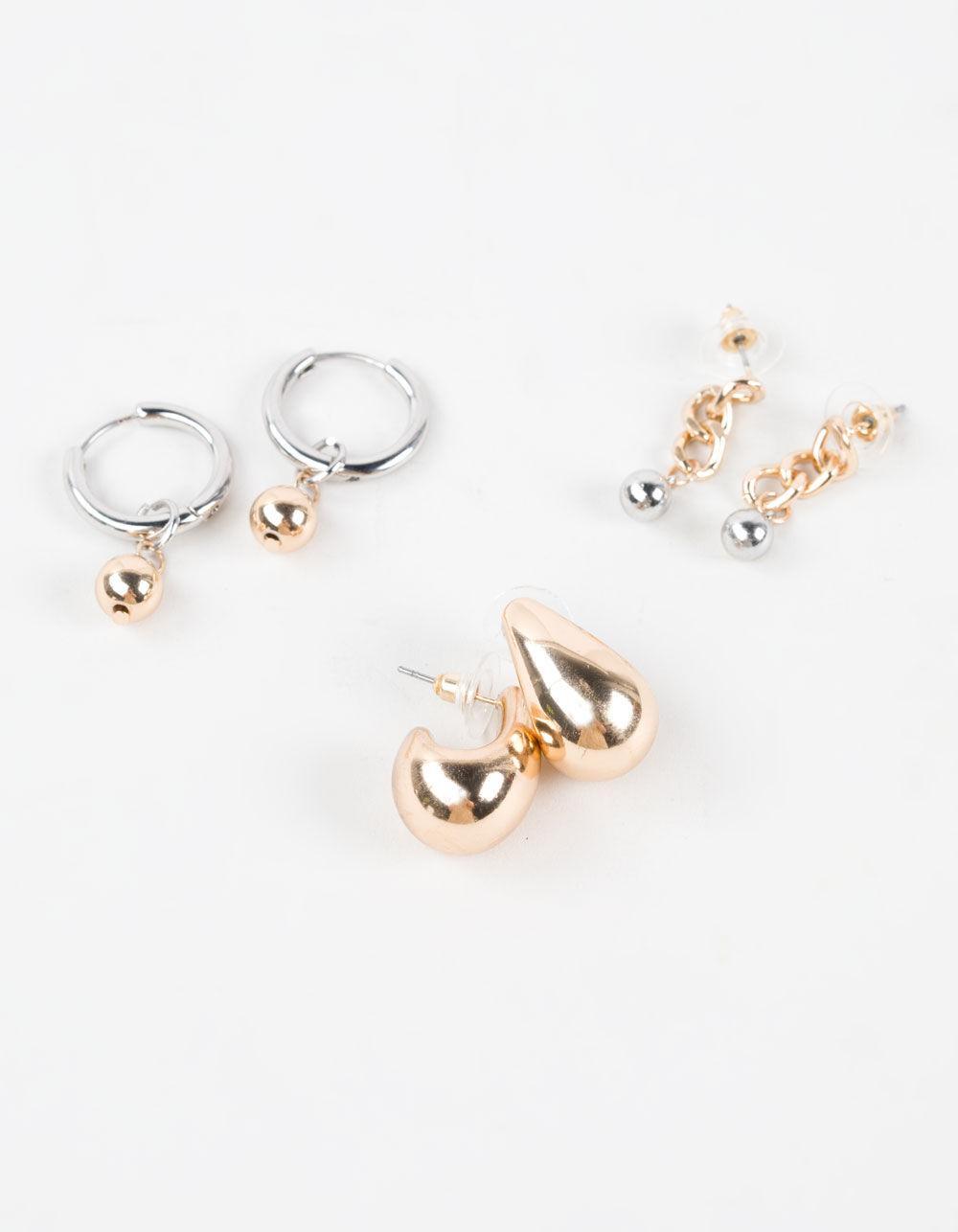 FULL TILT 3 Pack Chunky/Mixed Metal Hoop Earrings Product Image