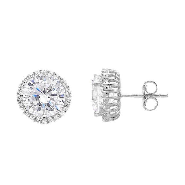 Rosabella Sterling Silver Cubic Zirconia Halo Earrings, Womens Product Image