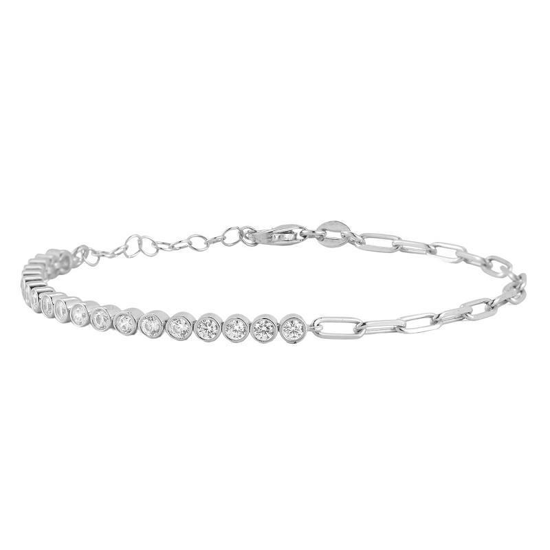 Sunkissed Sterling 14k Gold Over Silver Cubic Zirconia Paperclip Bracelet, Womens Silver Tone Product Image