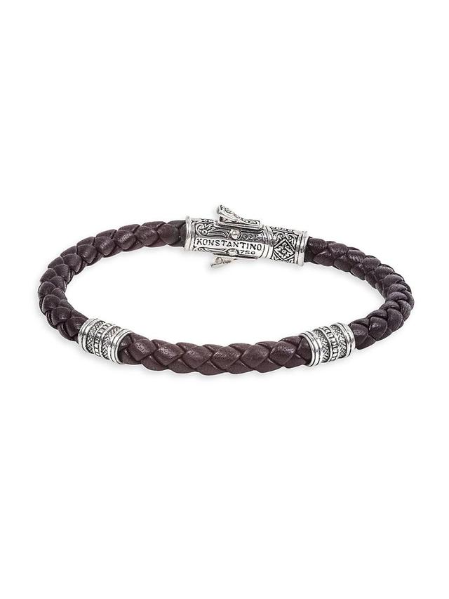 Womens Perseus Sterling Silver & Brown Leather Bracelet Product Image