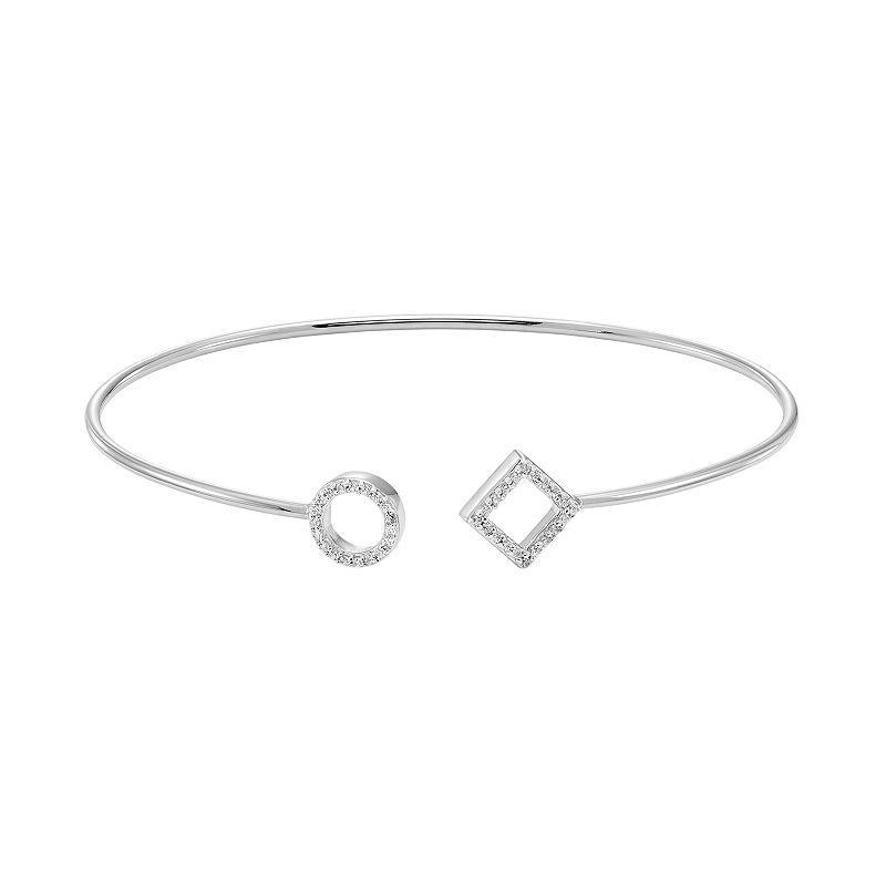 Sterling Silver 1/5 Carat T.W. Diamond Circle & Square Cuff Bracelet, Womens White Product Image