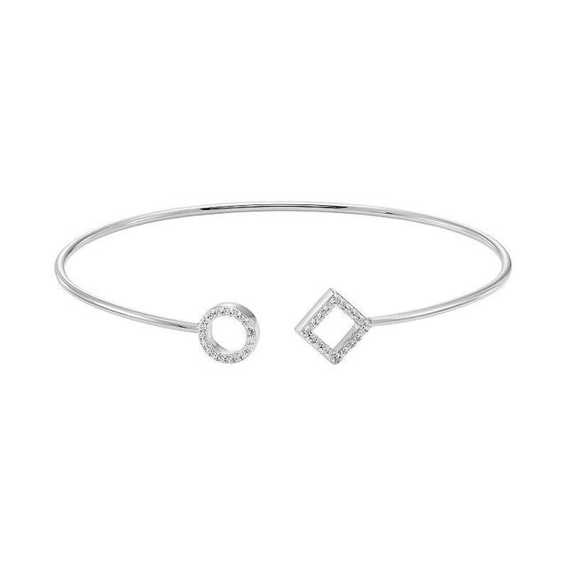 Sterling Silver 1/5 Carat T.W. Diamond Circle & Square Cuff Bracelet, Womens White Product Image