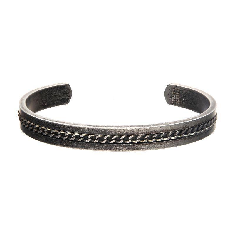 Mens Antiqued Stainless Steel Cuff Bangle Bracelet Product Image