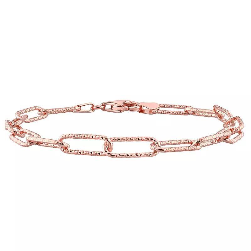 Stella Grace 18k Gold Over Silver 5 mm Fancy Cut Paper Clip Link Chain Bracelet, Womens Rose Gold Tone Product Image