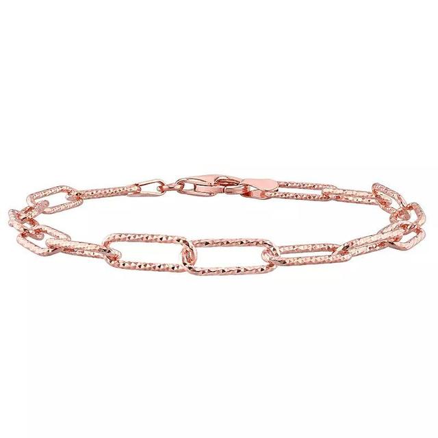 Stella Grace 18k Gold Over Silver 5 mm Fancy Cut Paper Clip Link Chain Bracelet, Womens Pink Product Image