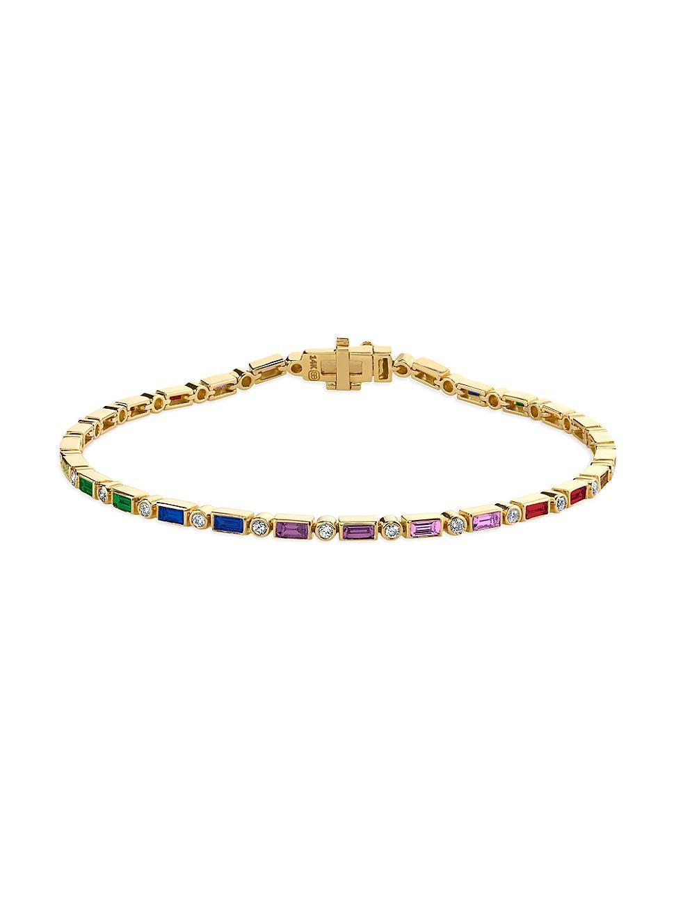 Womens 14K Yellow Gold & Multi-Stone Rainbow Bracelet Product Image