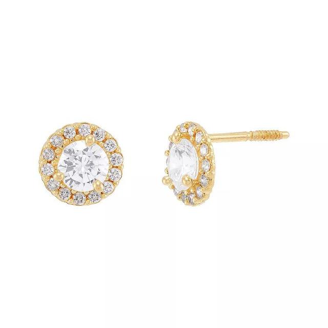 14k Yellow Gold Cubic Zirconium Halo Stud Earrings, Womens, 14k Gold Product Image