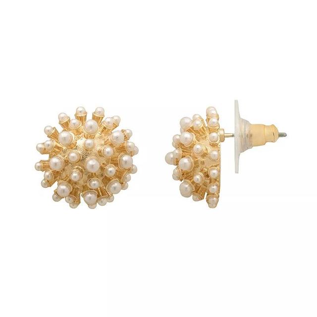 Emberly Gold Tone Simulated Pearl Button Stud Earrings, Womens, White Product Image