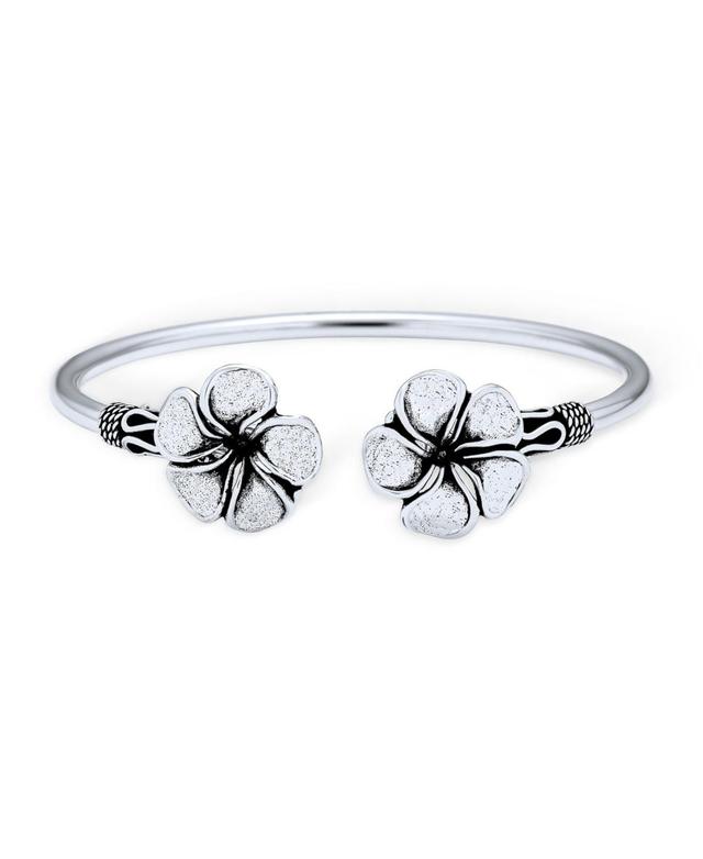 Bali Style Plumeria Flower Tips Stacking Bangle Bypass Cuff Bracelet For Women For Teen Oxidized .925 Sterling Silver Product Image