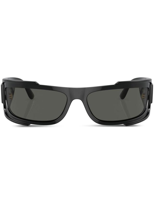 VERSACE Logo-plaque Rectangle-frame Sunglasses In Black_dark_grey Product Image