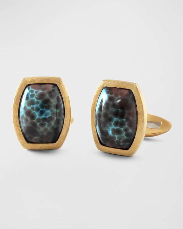 Mens 18K Yellow Gold Snakeskin Chalcedony Cufflinks Product Image