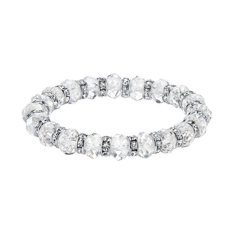 1928 Simulated Crystal & Clear Bead Stretch Bracelet, Womens, White Product Image