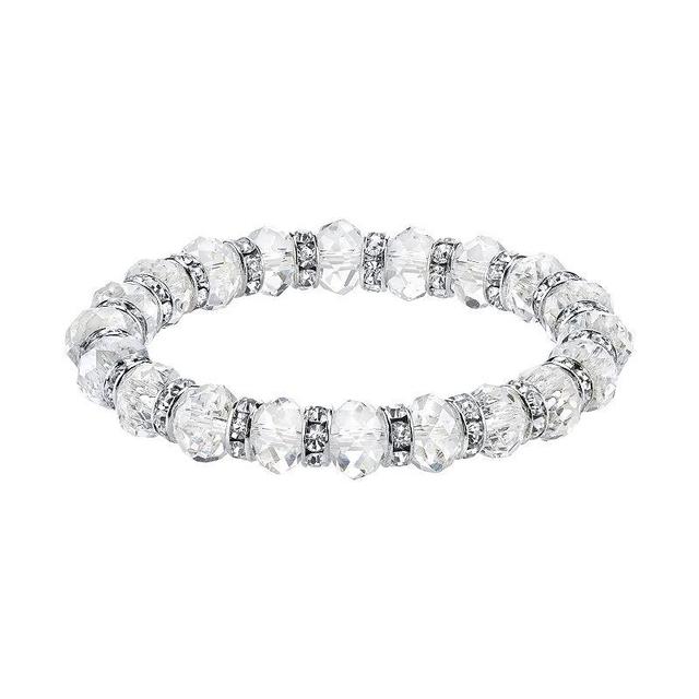 1928 Simulated Crystal & Clear Bead Stretch Bracelet, Womens, White Product Image