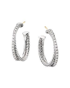 Womens Crossover Hoop Earrings with Pav Diamonds Product Image