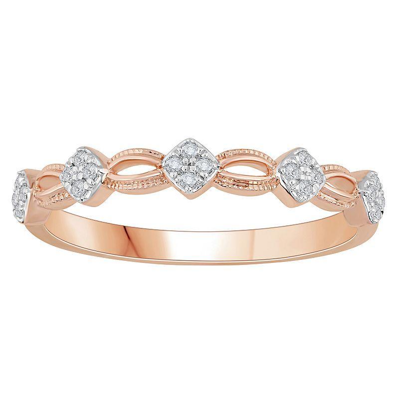 10k Rose Gold 1/10 Carat T.W. Diamond Station Stackable Ring, Womens Pink Product Image