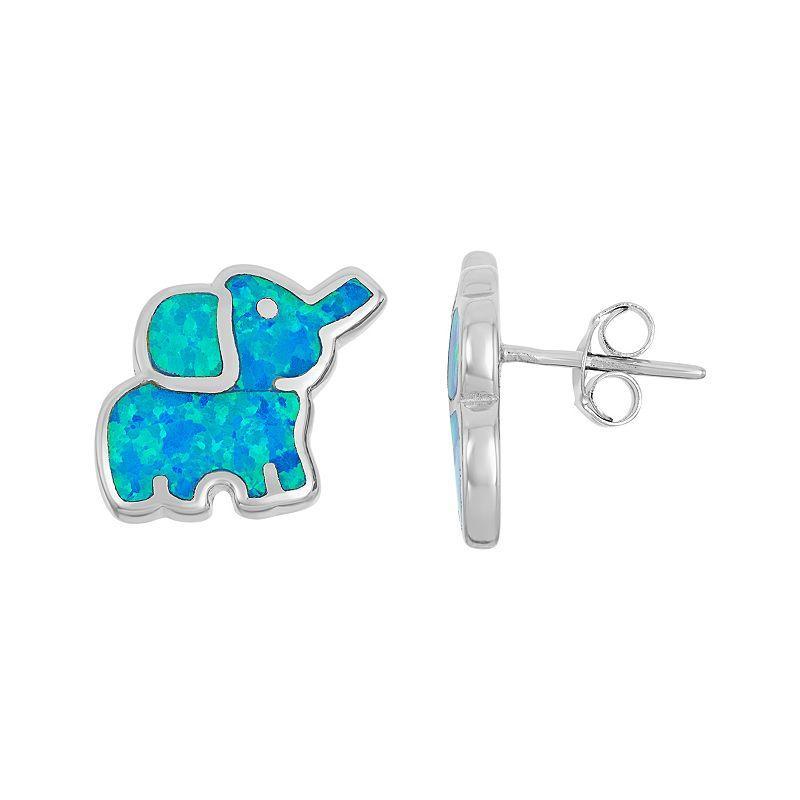 Lab-Created Blue Opal Sterling Silver Elephant Stud Earrings, Womens Product Image