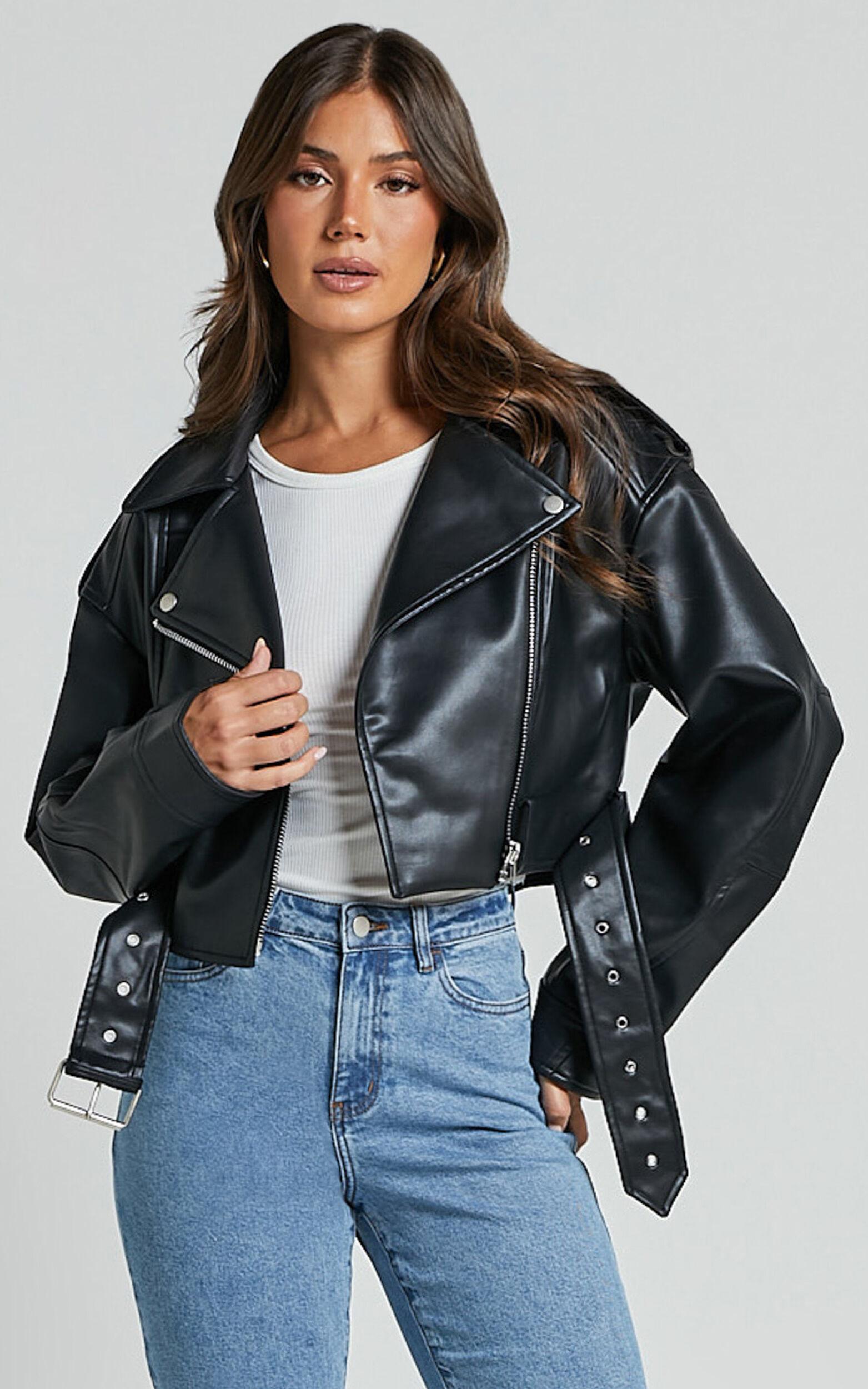 Bertha Jacket - Faux Leather Biker Jacket in Black Product Image