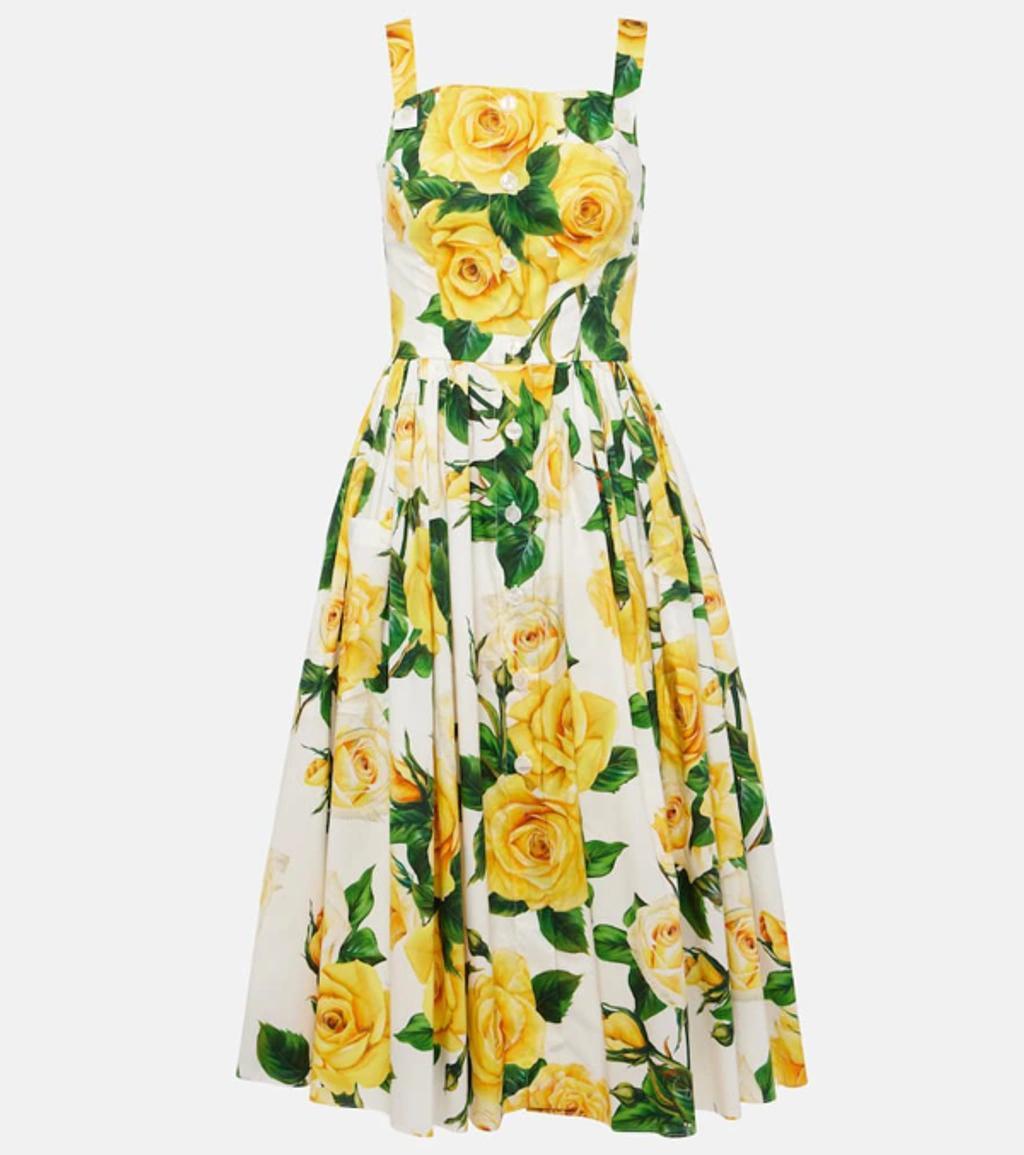 DOLCE & GABBANA Flower Print Cotton Midi Dress In Rose Gialle Product Image